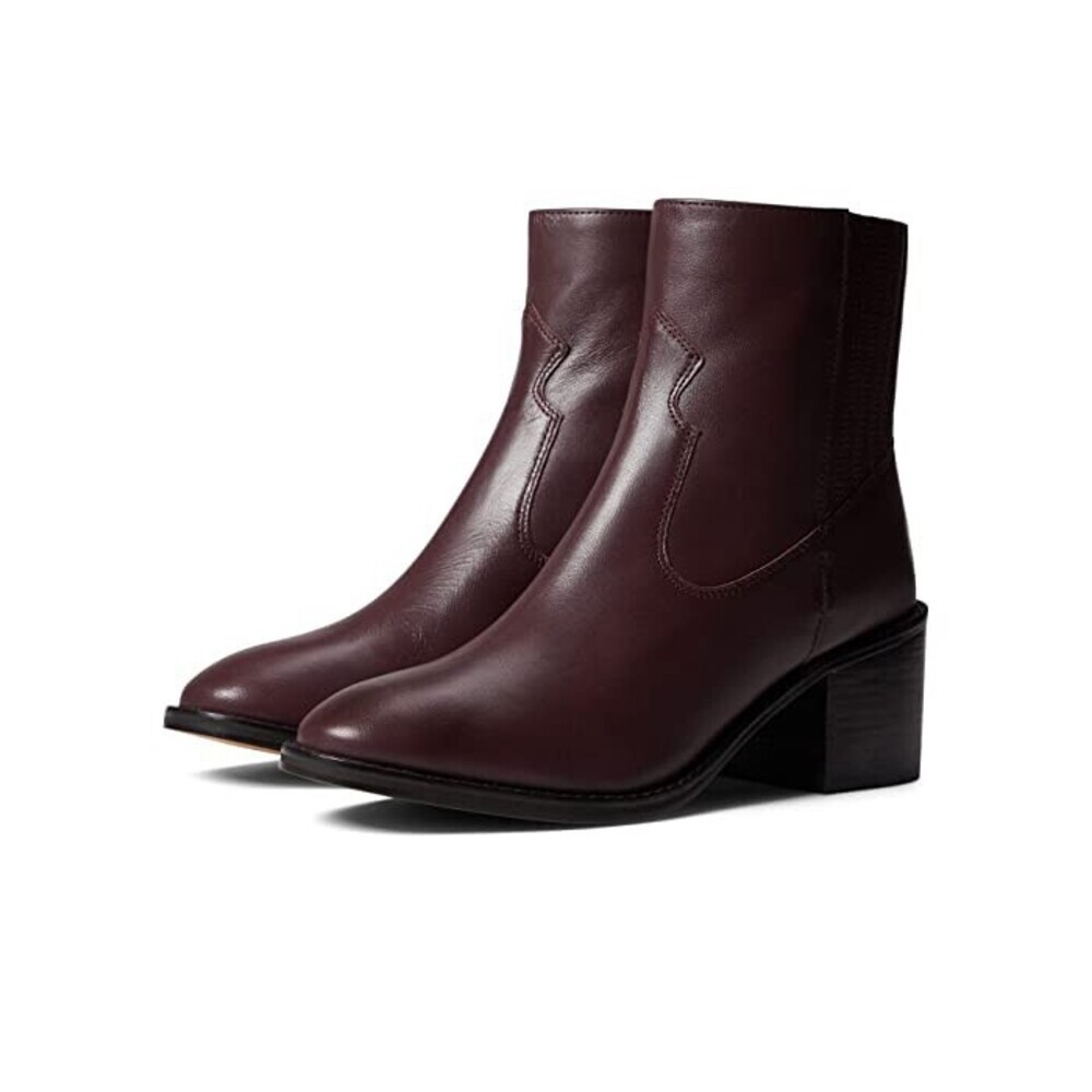 42 GOLD Miley Boots Women's US 6 Burgundy Leather Block Heel Bootie JOBB1351